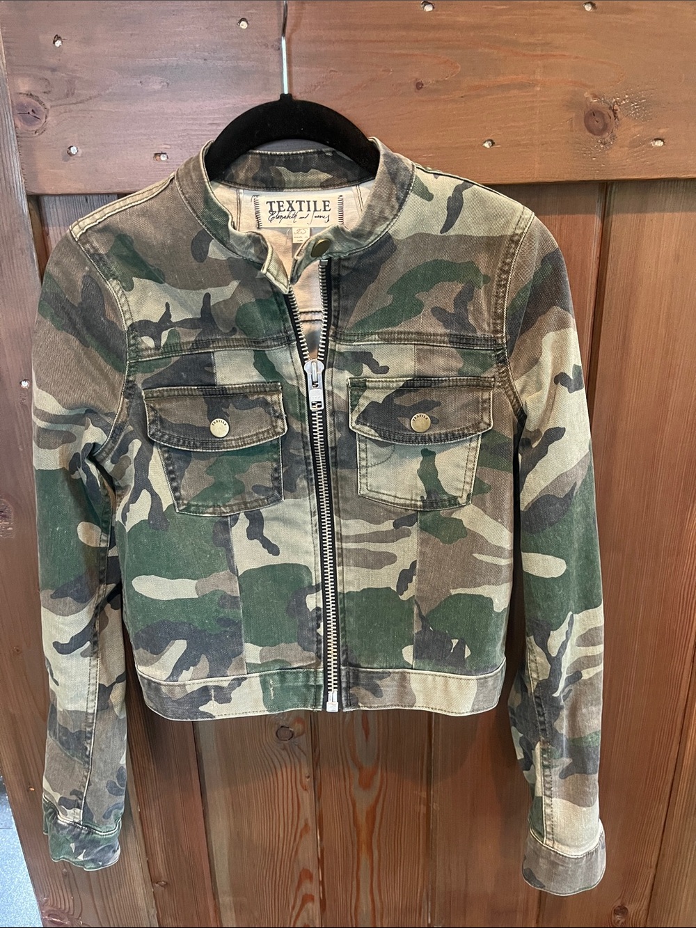 TEXTILE Elizabeth and James Camouflage Crop Zip Jacket - Green, Brown